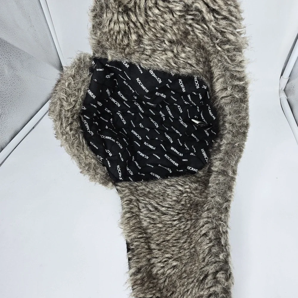 Vtg Rocawear Trapper Hat Faux Fur Ushanka Y2K‎ Cyber Goth Streetwear Black Gray